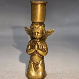 Vintage Solid Brass Kneeling Praying Angel 3" Candle Holder Mexico RGC Religious